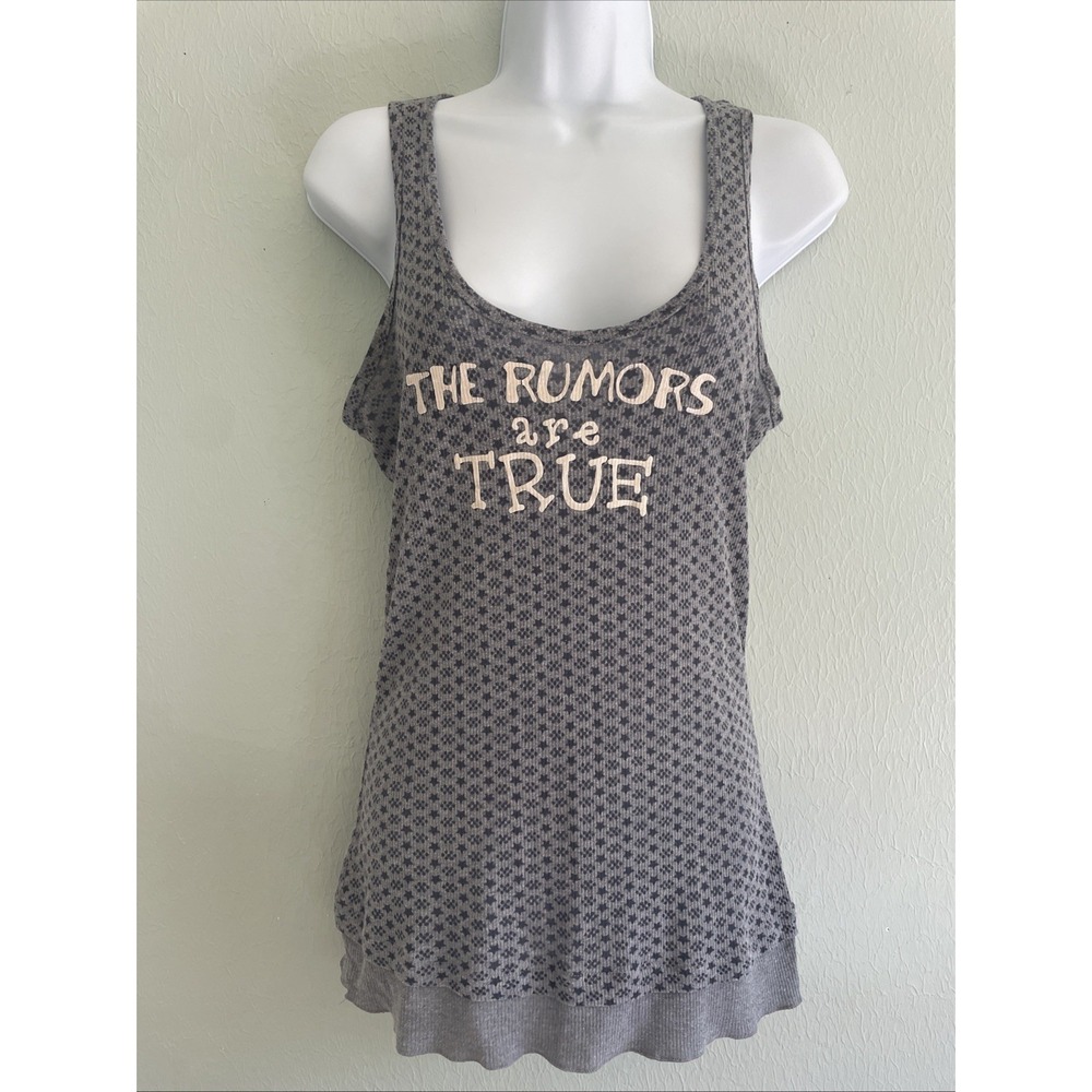 Vintage Y2K Long Ribbed Knit Stretch Tank Gray Stars "Rumors Are True" Anchor Xl